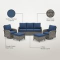 Patio Furniture Set 6-Piece Outdoor Patio Conversation Set with Blue Cushions Lawn Furniture