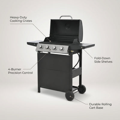 Propane Grill 4 Burner Barbecue Grill Stainless Steel Gas Grill in Black
