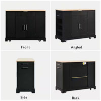 Black 48.5 In. Outdoor Kitchen Island Grill Cart with Wood Tabletop and Storage Cabinet