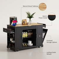 Black 48.5 In. Outdoor Kitchen Island Grill Cart with Wood Tabletop and Storage Cabinet — Lifestyle