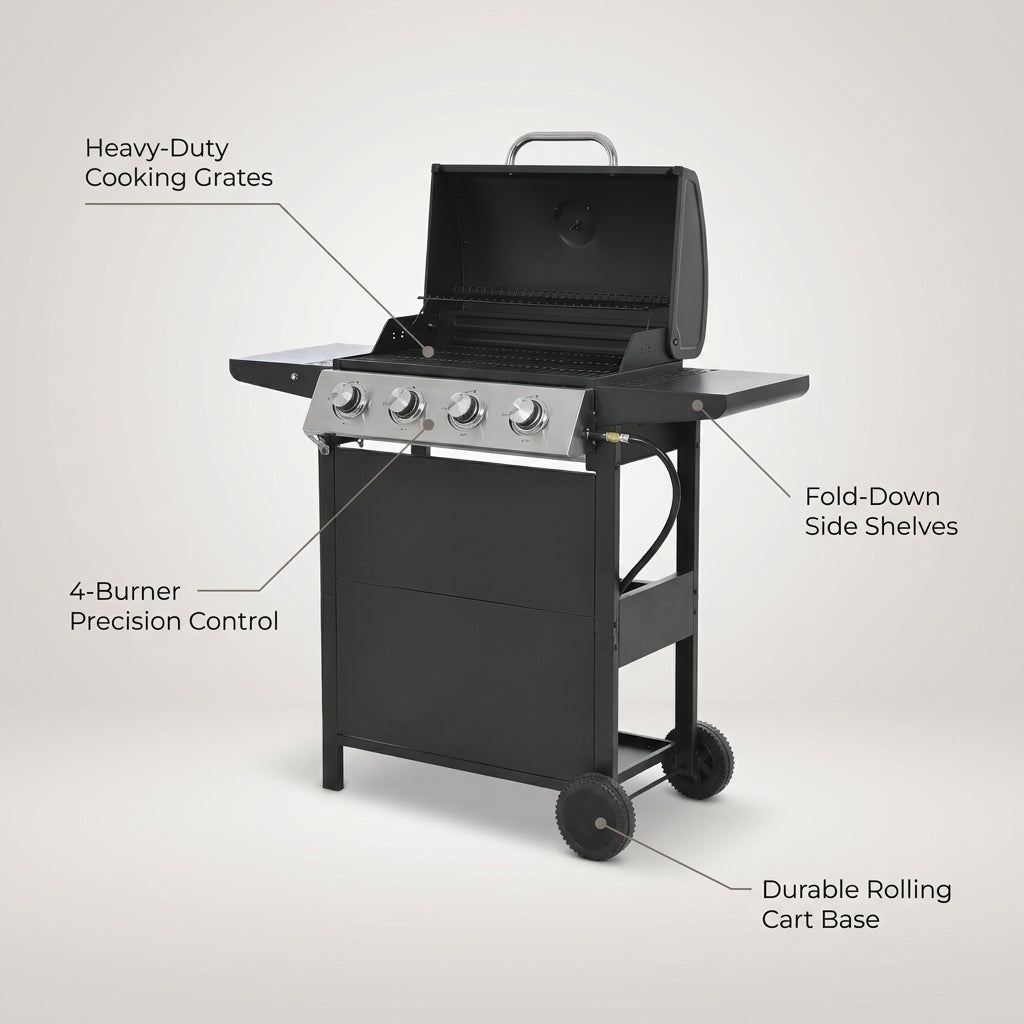 Propane Grill 4 Burner Barbecue Grill Stainless Steel Gas Grill in Black — Lifestyle