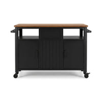 Black 48.5 In. Outdoor Kitchen Island Grill Cart with Wood Tabletop and Storage Cabinet — Studio Shot