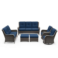 Patio Furniture Set 6-Piece Outdoor Patio Conversation Set with Blue Cushions Lawn Furniture — Studio Shot