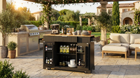 Black 48.5 In. Outdoor Kitchen Island Grill Cart with Wood Tabletop and Storage Cabinet — Lifestyle