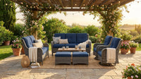 Patio Furniture Set 6-Piece Outdoor Patio Conversation Set with Blue Cushions Lawn Furniture — Lifestyle